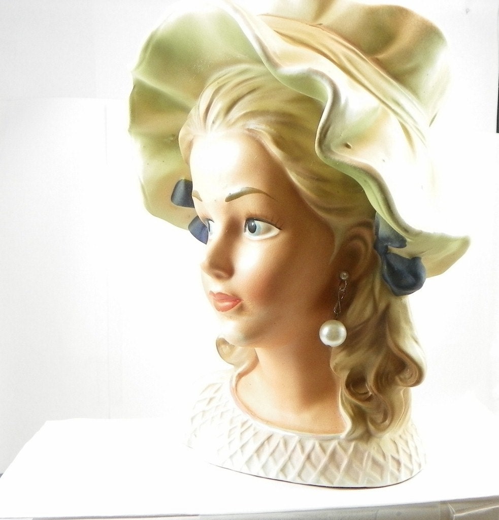 Lady Head Vase Vintage Lady Planter with Large Hat 7 inches Etsy