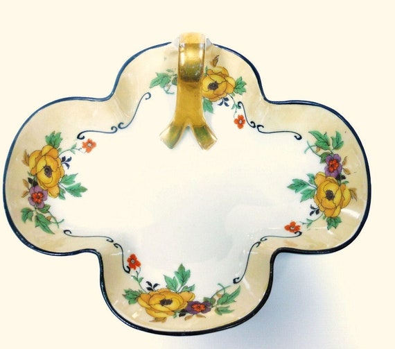 Vintage Candy Dish, ES Prov Sace Germany, Small Serving Bowl with Gold Handle