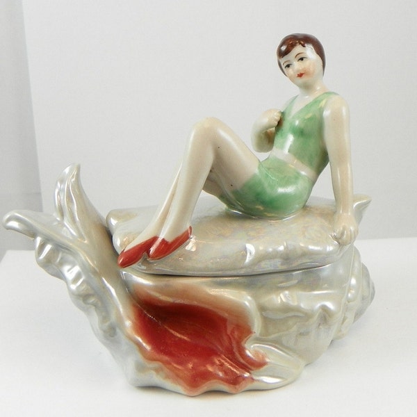 Bathing Beauty Trinket Box Seashell Lustreware German