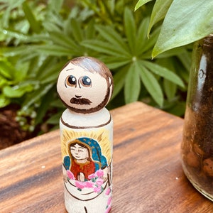 St. Juan Diego Wood Peg Doll Wooden Peg Doll Saint Doll Baptism Gift Catholic Toy for Children Saints Peg Dolls Baptismal Gift for boys