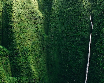 Landscape photography,Aerial Photography, Hawaii, North Shore, Kauai, Landscape, Waterfall, Na Pali, Aerial, Green - "Isolation"