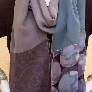 One of a Kind Silk Scarf No 11 – Patchwork Silk Wrap – Gray Blue Sheer Silk – Atelier Maison de Soie
