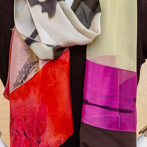 One of a Kind Silk Scarf No 10 – Handcrafted Patchwork Wrap – Pink Red Olive Brown Silk – Atelier Maison de Soie