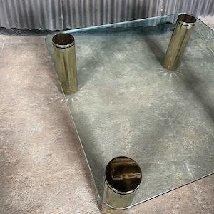 Leon Rosen for Pace style glass and brass plate cocktail table image 2