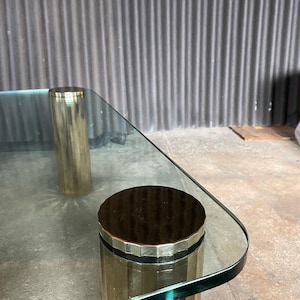 Leon Rosen for Pace style glass and brass plate cocktail table image 6
