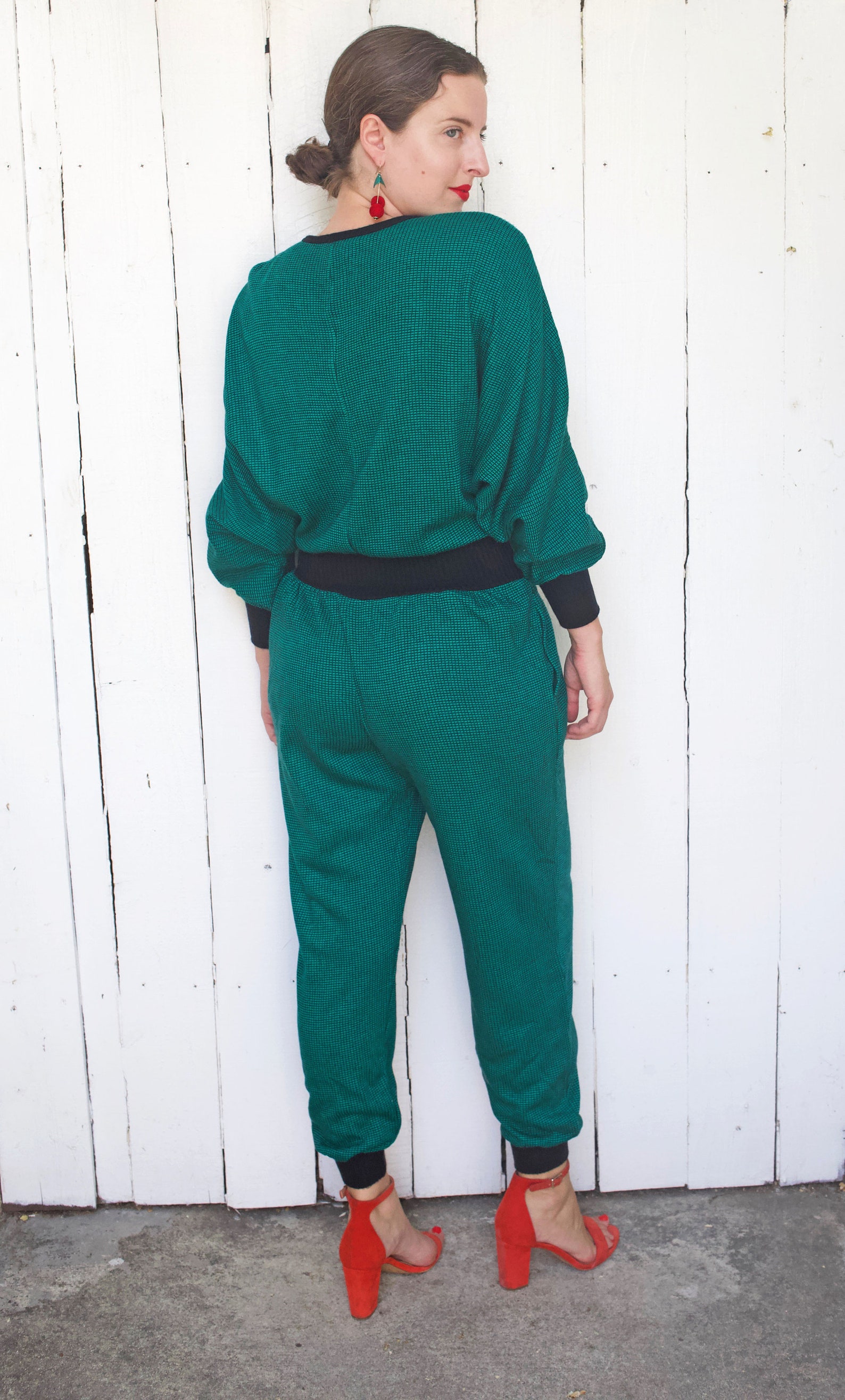 Vintage 80s Jumpsuit 80s Green Black Checked Jumpsuit Soft Etsy