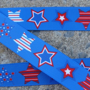 5 yards Blue and White Color Stars Ribbon 7/8" Ribbon Printed Ribbon Hair Bow Ribbon Holiday Ribbon