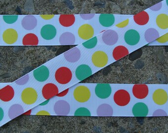 3 yards Dots ribbon Polka Dots Ribbon Grosgrain Ribbon Rainbow Polka Dots Printed Ribbon 7/8" hair bow ribbon