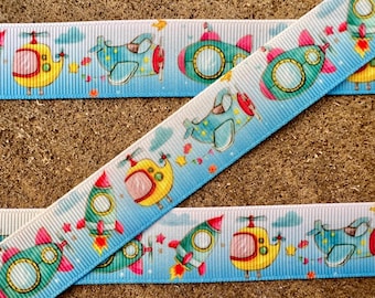 3 yards 1" Space Ship ribbon Martians Aliens Outer Space Grosgrain Ribbon Boys ribbon Hair Bows Ribbon Party decor ribbon free shipping 35