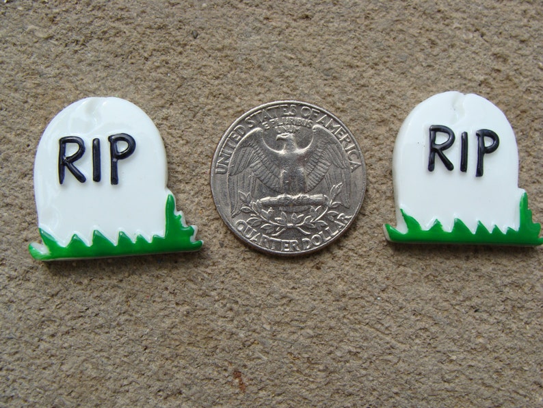 2 RIP Tombstone Grave For Halloween Party Resin Flatbacks Flat Back Scrapbooking Hair Bow Center Halloween Resins image 2