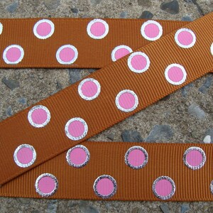 3 yards Polka Dots Ribbon 7/8&quot; Brown and Pink ribbon with Silver Glittery Dots Ribbon Turquoise and Pink grosgrain ribbon