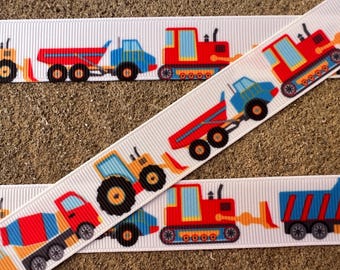 3 yards 7/8" Ribbon Blue ribbon Boys ribbon cars truck tractors ribbon big truck ribbon Boys birthday decoration ribbon Supplies for crafts
