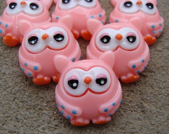 Pink Owl Resin Hair Bow Resins blue and pink Owl cabochon hair bow center craft supplies