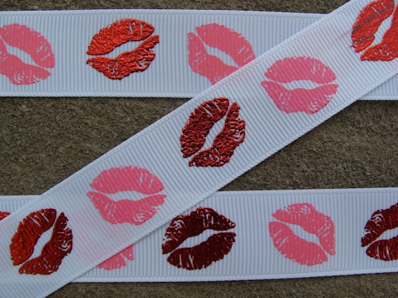 3 yards Lips ribbon kiss ribbon Valentine Ribbon Printed Ribbon 3 yards  Hair bow ribbon Holiday ribbon 7/8 ribbon pink and red ribbon