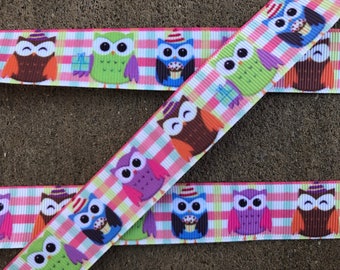 3 yards 7/8" Owl Ribbon Printed Ribbon Grosgrain Ribbon Rainbow Owl Ribbon purple owl pink owl hair bow ribbon with owls owl birthday ribbon