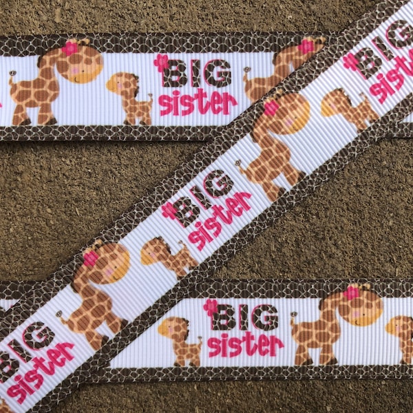 3 yards 1" Big Sister or Little Sister Giraffe Ribbon Giraffe Printed ribbon Giraffe Grosgrain Ribbon Big sister ribbon for hair bows party