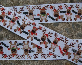 3 yards Reindeer Christmas Ribbon Reindeer Printed Ribbon 1" Hair Bow Ribbon hair bow supplies 005