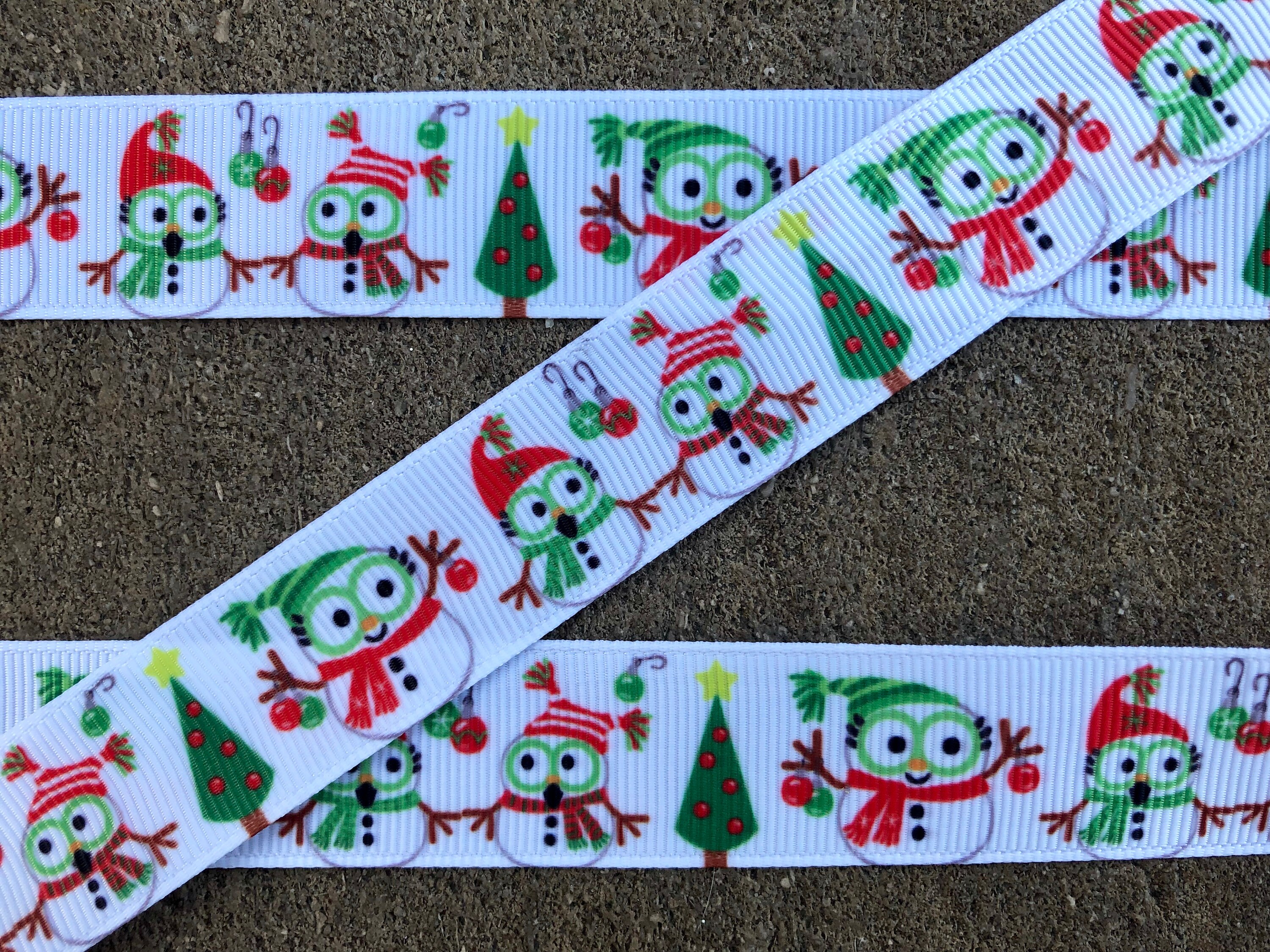 3 yards 7/8" Snowman Ribbon Owl ribbon owl Snow man ribbon Christmas Tree Ribbon hair bow ribbo