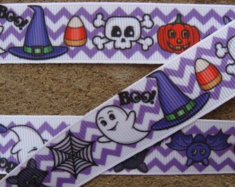 3 yards 7/8" BOO! Baby Ghost ribbon Halloween grosgrain ribbon Zigzags ribbon Pumpkin Ribbon Holiday ribbon Candy Corn ribbon for hair bow