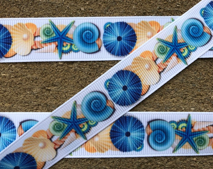 4 Yards Sea Shell Ribbon Underwater Printed Ribbon Blue Seashell Ribbon ...