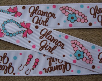 3 yards 7/8" Glamor Girl Grosgrain Ribbon Princess Ribbon Hair Bow ribbons