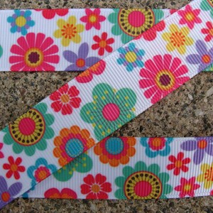 3 yards 7/8&quot; Summer Flowers Ribbon Multicolor flowers Grosgrain Printed Ribbon Hair Bow Ribbon party decor ribbon free shipping over 35