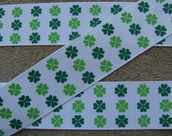 3 yards St Patrick's Day Ribbon, 1" Grosgrain Printed Ribbon, Shamrock Ribbon, Irish Ribbon, Clover Ribbon, Holiday Ribbon, St Patty's Day