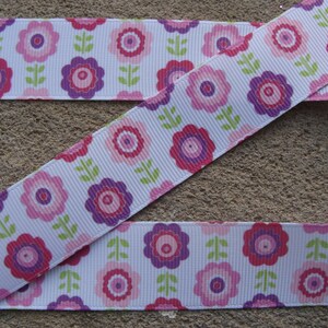 3 yards 1&quot; Purple Flowers Pastel Colors Summer Flowers Ribbon Grosgrain Printed Ribbon with flowers Hair Bow Ribbon