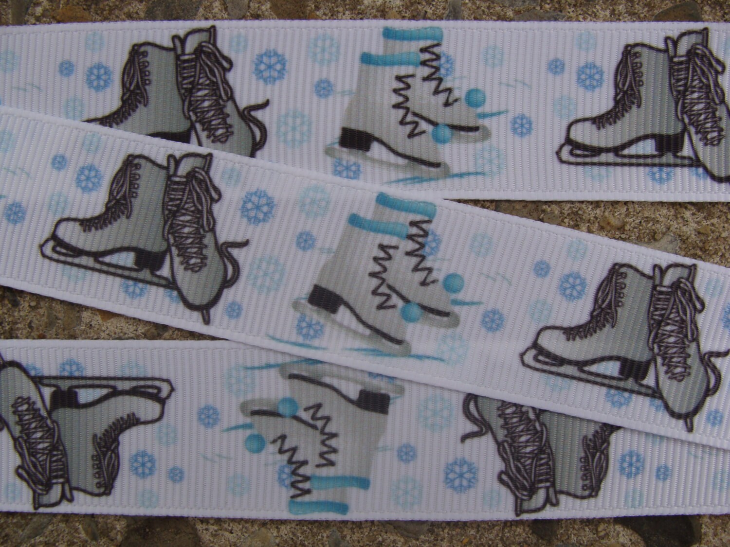 3 yards Ice Skating Ribbon Blue Silver and White Winter Etsy