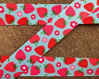 3 yards 7/8" Strawberry ribbon Summer fruit grosgrain ribbon Hair Bow grosgrain Ribbon Hair Bow Supply Printed Ribbon blue ribbon with berry