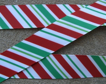 7/8" Christmas Ribbon Holiday Ribbon Grosgrain Ribbon Hair Bow Ribbon Christmas Ribbon Printed ribbon red green white ribbon kelly green