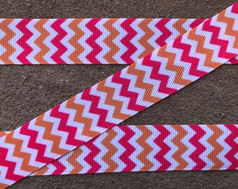 3 yards Chevron ribbon Printed Ribbon 7/8" ribbon by the yard pink and orange ribbon hair bow ribbon craft supplies orange and shocking pink