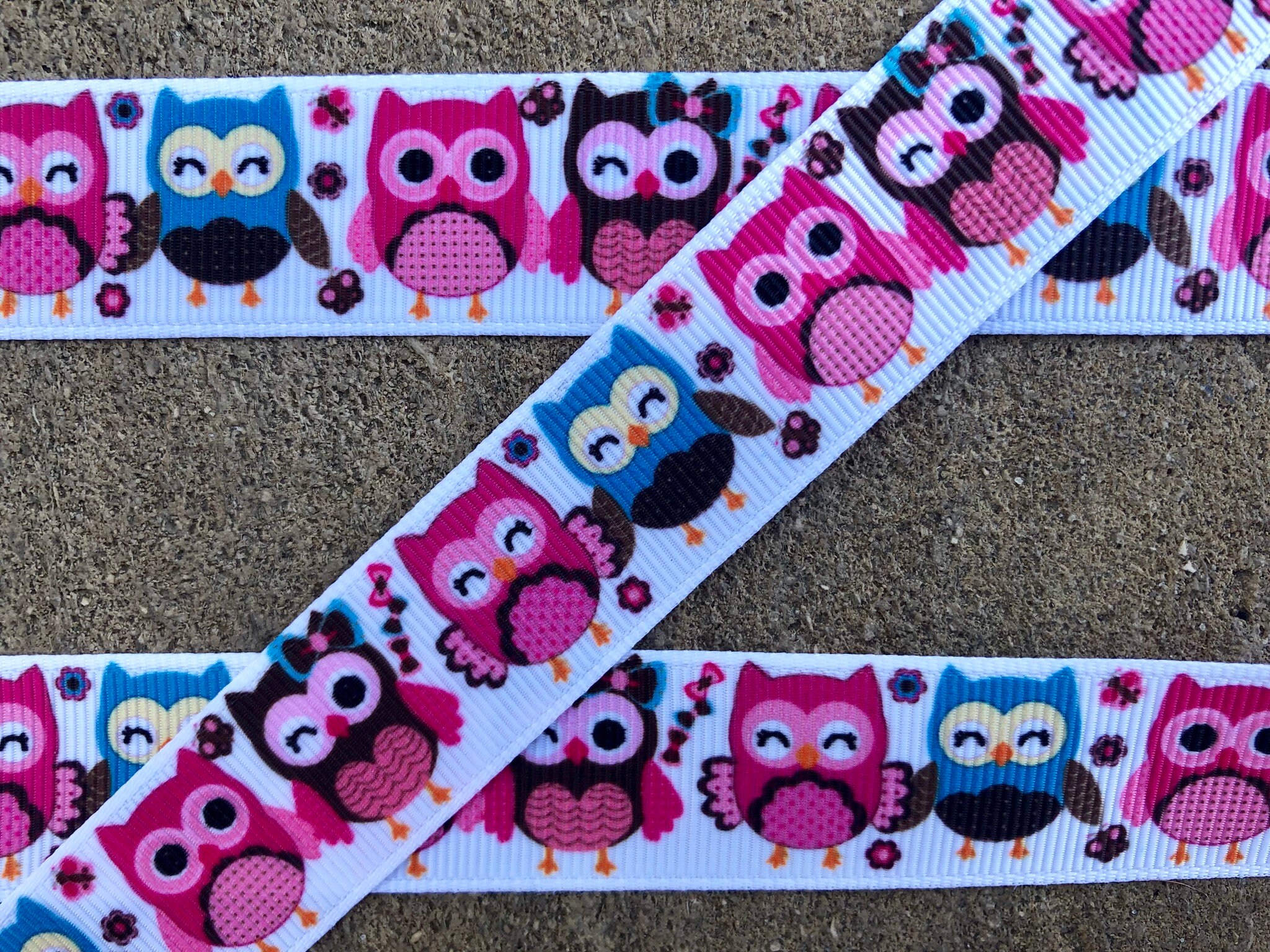 3 yards 7/8" Owl Printed ribbon Grosgrain ribbon with Owls pink and blue owls pink and brown owls hair bows ribbon crafts supplies free ship