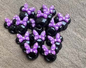 2 Minnie Mouse Resins Hair Bow Resin Hair Bow Center black minnie mouse with purple bow