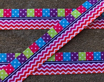 3 yards Birthday Party grosgrain ribbon Baby Kids Birthday chevron Rainbow Grosgrain Printed Ribbon 7/8" hair bow printed ribbon