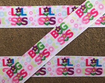 3 yards 7/8" Big Sister ribbon and Little Sister Ribbon Flowers Printed Grosgrain Ribbon hair bow ribbon baby shower ribbon little sister