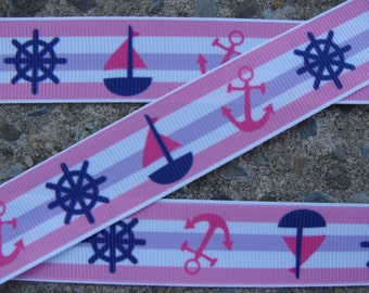 3 yards Sea Ribbon Cruise Ribbon Anchor ribbon pink ribbon Printed Ribbon 7/8" Light Pink and Purple sea ribbon summer grosgrain ribbon