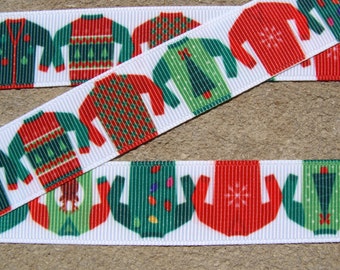 Christmas ribbon Men ribbon sweater ribbon green and red ribbon grosgrain ribbon 1" inch ribbon by the yard supplies