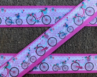 Bike Ribbon, Pink Grosgrain Bicycle Print, 7/8 inch, 3 Yards