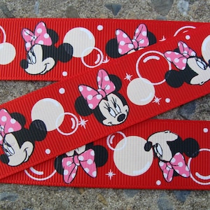 3 yards 1&quot; Red Mouse Printed Ribbon Minnie Mouse hair bow ribbon hair bow supplies craft supplies ribbon by the yard Minnie Mouse Birthday
