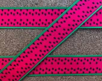 3 yards 7/8" Watermelon Ribbon hot pink and Green Grosgrain Ribbon Hair Bow Supplies summer ribbon fruit ribbon hot pink watermelon crafts