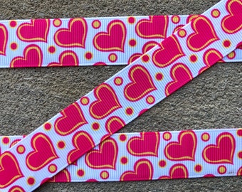 3 yards Pink Hearts Ribbon Valentine ribbon 7/8" Valentine Ribbon by the yard Hair Bow Ribbon grosgrain ribbon