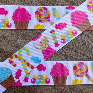 3y Candy Land Ribbon Cup Cake Printed Ribbon 1&quot; 3 yards Ice Cream Ribbon Lollipop Ribbon