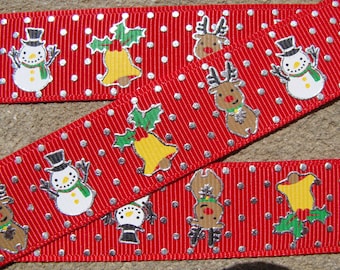 3 yardas Glittery rojo invierno cinta de Navidad cinta de Navidad árbol de Navidad cinta 7/8" reno grosgrain cinta de pelo cinta de nieve cinta de snowman