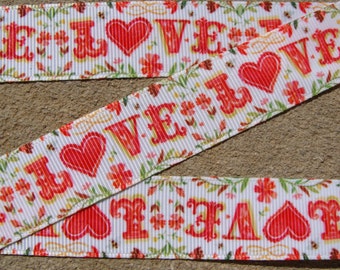 7/8" Love Summer Flowers Valentine Ribbon Love Ribbon Hearts Ribbon Printed Ribbon 3 yards Hair bow ribbon