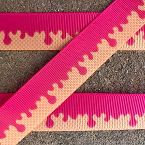 3 yards 7/8&quot; ribbon pink ice cream ribbon grosgrain ribbon summer fruit ribbon party decor hair bow supplies strawberry icecream ribbon