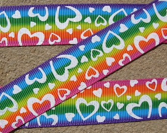3 yardas Rainbow Hearts cinta Grosgrain Hair Bow Ribbon 7/8" corazones brillantes cinta Valentines Day Hair Bow Ribbon craft suministros cinta