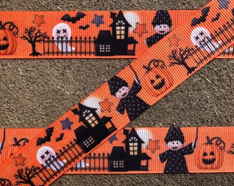 3 yards 7/8" Halloween ribbon Printed Grosgrain Ribbon Orange and Black ribbon Ghost ribbon Bat ribbon Pumpkin ribbon Hair Bow Ribbon crafts