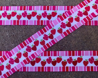 3 yards 7/8" pink Strawberry ribbon pink ribbon Strawberry ribbon Printed Ribbon grosgrain ribbon strawberry birthday party ribbon decor