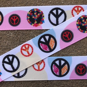 5 yards 7/8" Peace Sign Ribbon Peace Ribbon Peace Printed Ribbon hair bow ribbon Grosgrain ribbon School ribbon free shipping over 35
